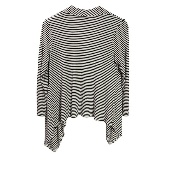 W5 Black White Striped Open Front Cascade Cardigan L - Picture 2 of 3